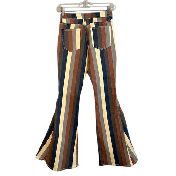 Altar'd State Blue Multi-Color Striped Bell Bottom Denim Jeans Women Sz S - Picture 2 of 11